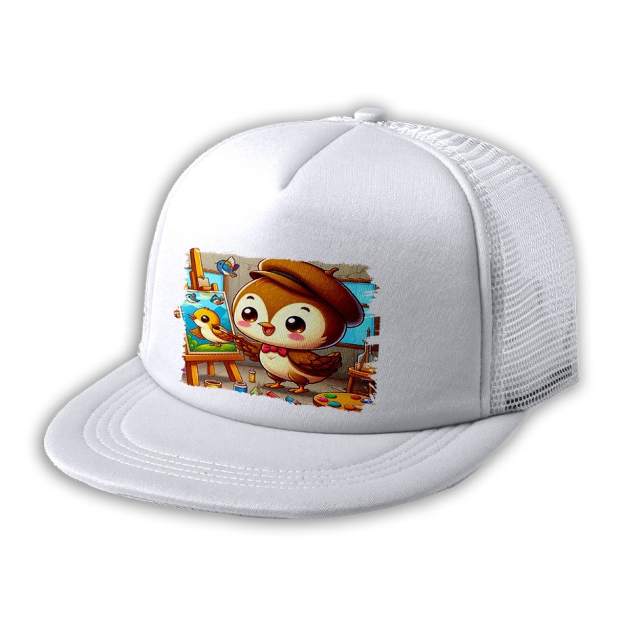 GORRA 5 PANELES REDECILLA TRASERA gorrion artista profesion dibujante pajaro cuadro estilo rapero