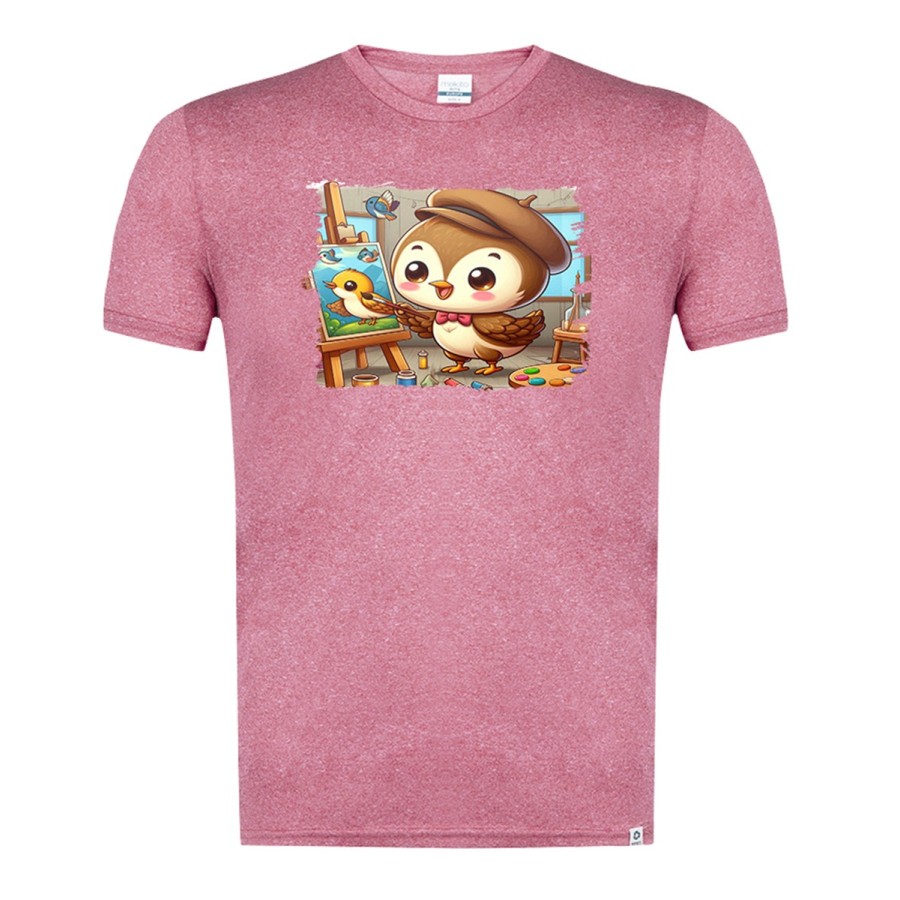CAMISETA ROJA MEZCLA gorrion artista profesion dibujante pajaro cuadro moda verano tshirt