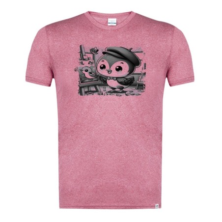 CAMISETA ROJA MEZCLA CON IMAGEN EN TONALIDADES NEGRAS gorrion artista profesion dibujante pajaro cuadro tshirt