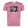 CAMISETA ROJA MEZCLA CON IMAGEN EN TONALIDADES NEGRAS gorrion artista profesion dibujante pajaro cuadro tshirt