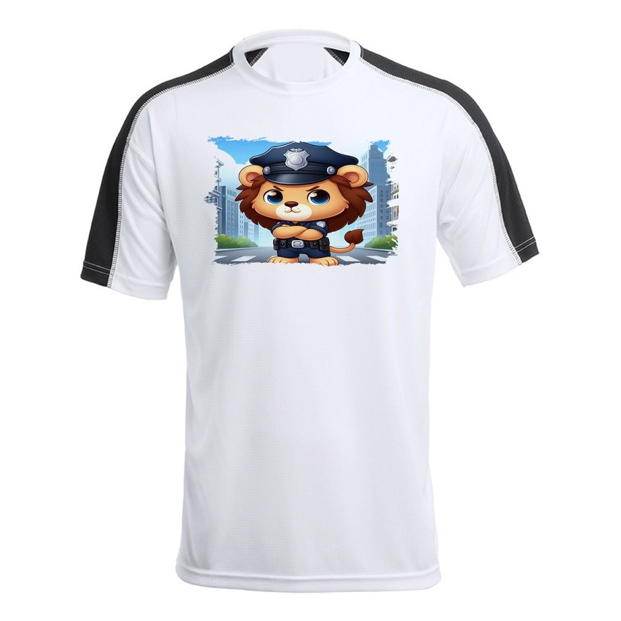 CAMISETA TÉCNICA FRANJA MANGAS NEGRA leon policia profesion guardia seguridad ciudad personalizada