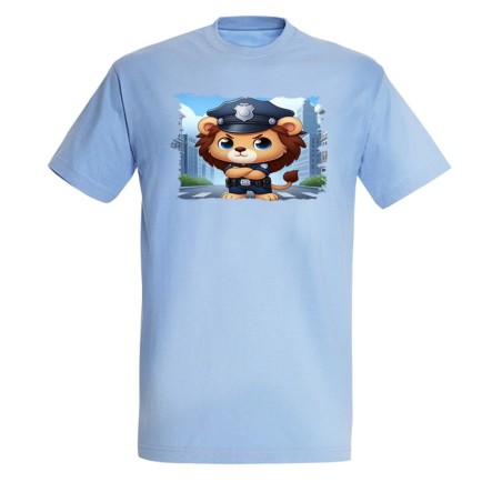 CAMISETA AZUL CIELO leon policia profesion guardia seguridad ciudad moda verano personalizada
