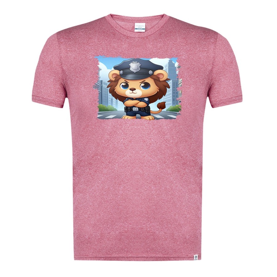 CAMISETA ROJA MEZCLA leon policia profesion guardia seguridad ciudad moda verano tshirt