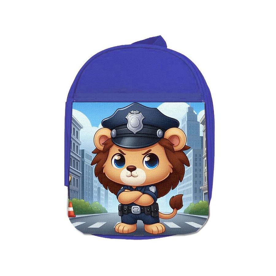 MOCHILA AZUL leon policia profesion guardia seguridad ciudad escolar personalizado picnic excursión deporte