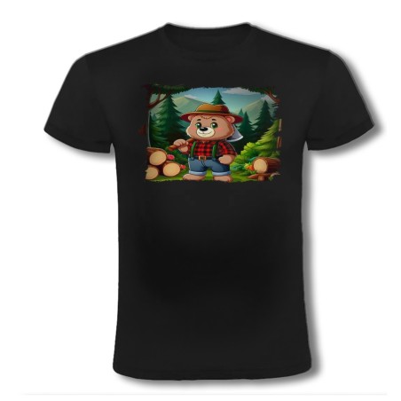 CAMISETA NEGRA oso leñador profesion tala talador bosque moda verano personalizada