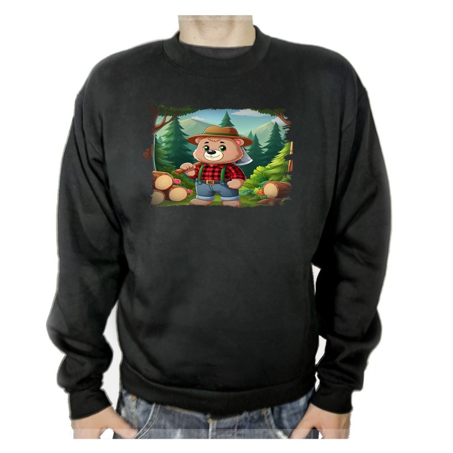 SUDADERA NEGRA oso leñador profesion tala talador bosque adulto poliester algodón personalizada