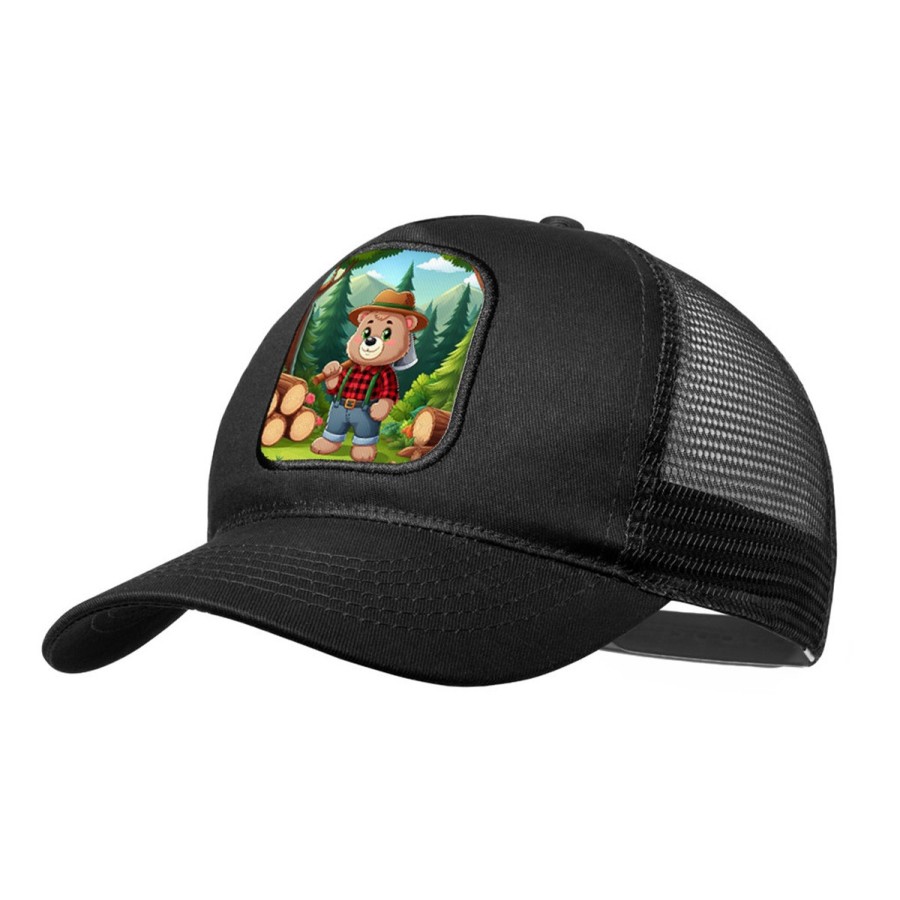 GORRA NEGRA CON REJILLA oso leñador profesion tala talador bosque moda deporte