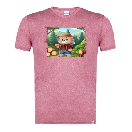 CAMISETA ROJA MEZCLA oso leñador profesion tala talador bosque moda verano tshirt