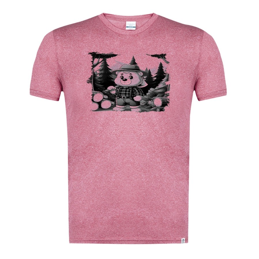 CAMISETA ROJA MEZCLA CON IMAGEN EN TONALIDADES NEGRAS oso leñador profesion tala talador bosque tshirt