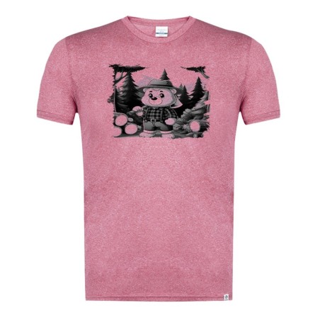 CAMISETA ROJA MEZCLA CON IMAGEN EN TONALIDADES NEGRAS oso leñador profesion tala talador bosque tshirt