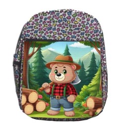 MOCHILA LUNARES ESTAMPADO oso leñador profesion tala talador bosque escolar personalizado picnic excursión deporte