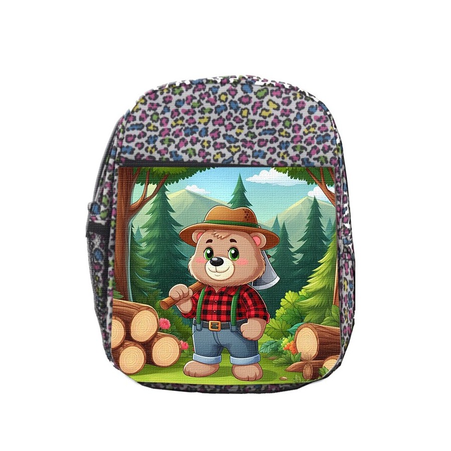 MOCHILA LUNARES ESTAMPADO oso leñador profesion tala talador bosque escolar personalizado picnic excursión deporte