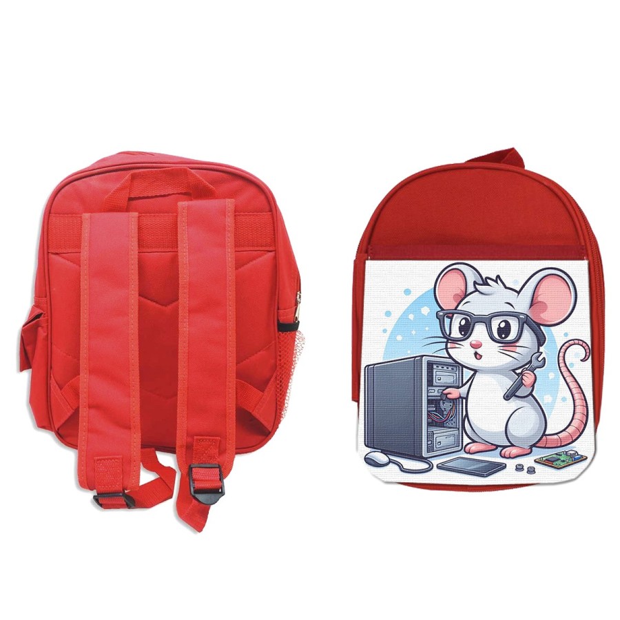 MOCHILA ROJA raton informatico profesion reparador electricista escolar personalizado