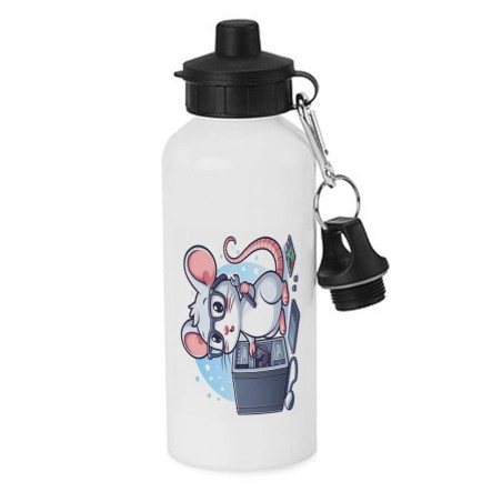 BIDON 600 ML ACERO INOXIDABLE CON CHUPON raton informatico profesion reparador electricista escolar deporte bicicleta