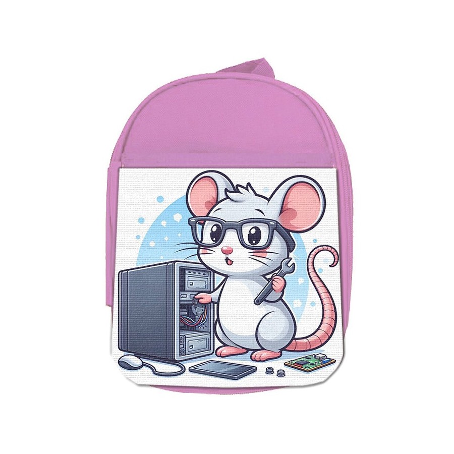 MOCHILA ROSA raton informatico profesion reparador electricista escolar personalizado picnic excursión deporte