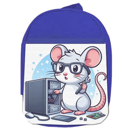 MOCHILA AZUL raton informatico profesion reparador electricista escolar personalizado picnic excursión deporte