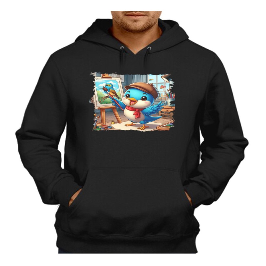 SUDADERA NEGRA CON CAPUCHA ruiseñor artista profesion escultor pintor mascota adulto poliester algodón personalizada