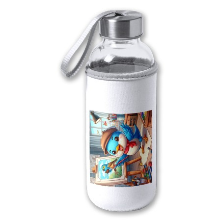 BIDON DE 420 ML CON FUNDA DE NEOPRENO ruiseñor artista profesion escultor pintor mascota tapon seguridad