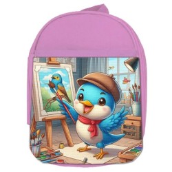 MOCHILA ROSA ruiseñor artista profesion escultor pintor mascota escolar personalizado picnic excursión deporte