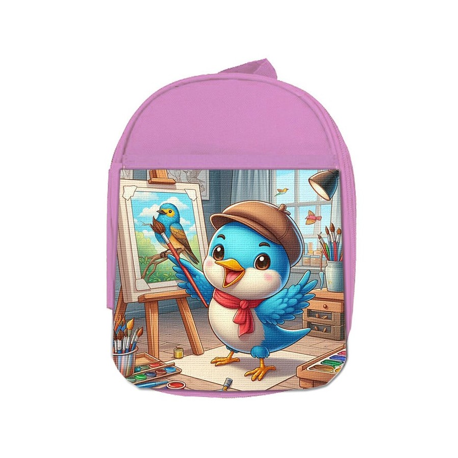 MOCHILA ROSA ruiseñor artista profesion escultor pintor mascota escolar personalizado picnic excursión deporte