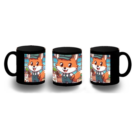 TAZA COMPLETAMENTE NEGRA zorro vendedor profesion bricolaje tienda mascota personalizada