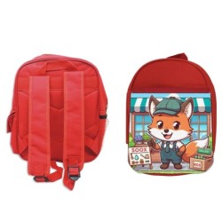 MOCHILA ROJA zorro vendedor profesion bricolaje tienda mascota escolar personalizado