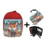 PACK MOCHILA ROJA Y ESTUCHE zorro vendedor profesion bricolaje tienda mascota material escolar