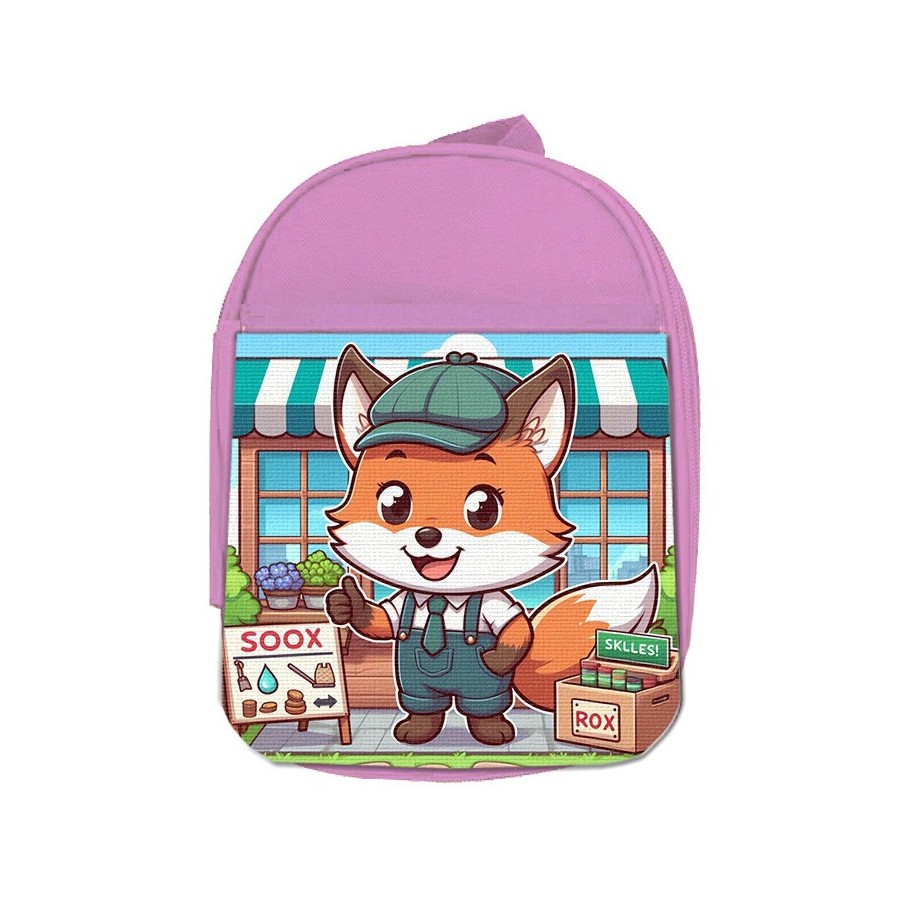 MOCHILA ROSA zorro vendedor profesion bricolaje tienda mascota escolar personalizado picnic excursión deporte