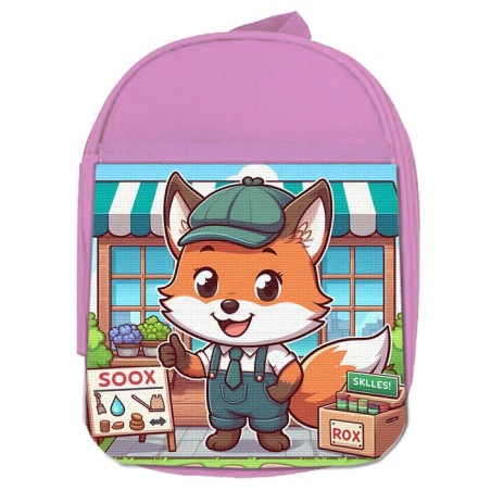 MOCHILA ROSA zorro vendedor profesion bricolaje tienda mascota escolar personalizado picnic excursión deporte