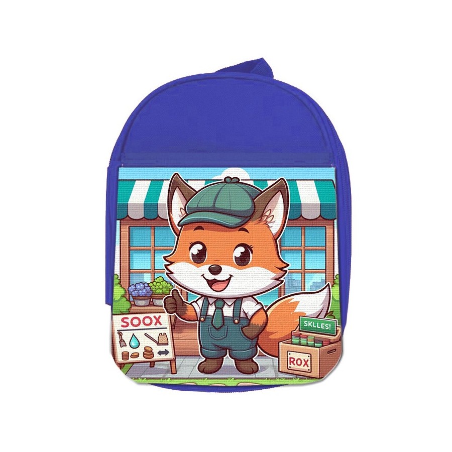 MOCHILA AZUL zorro vendedor profesion bricolaje tienda mascota escolar personalizado picnic excursión deporte