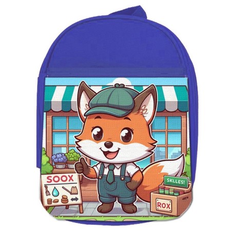 MOCHILA AZUL zorro vendedor profesion bricolaje tienda mascota escolar personalizado picnic excursión deporte