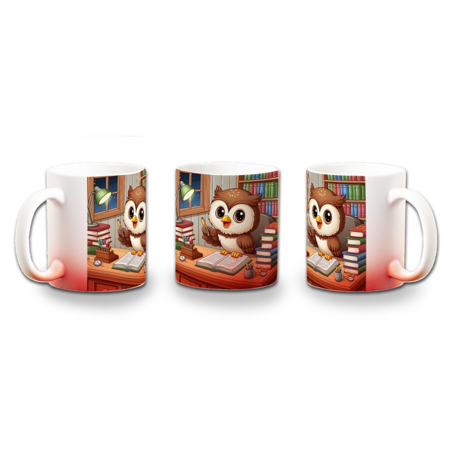 TAZA CON DEGRADADO buho escritor profesion animal libros biblioteca color personalizada