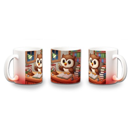 TAZA CON DEGRADADO buho escritor profesion animal libros biblioteca color personalizada