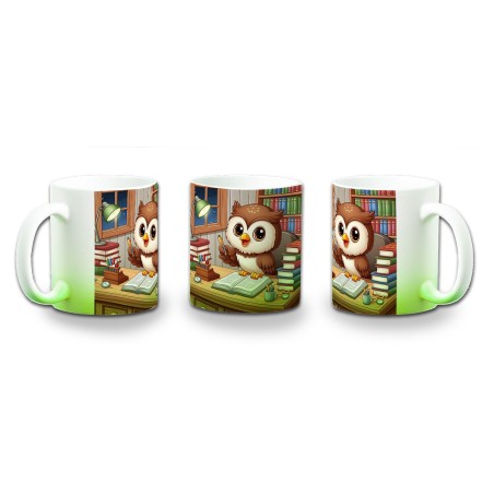 TAZA CON DEGRADADO buho escritor profesion animal libros biblioteca color personalizada