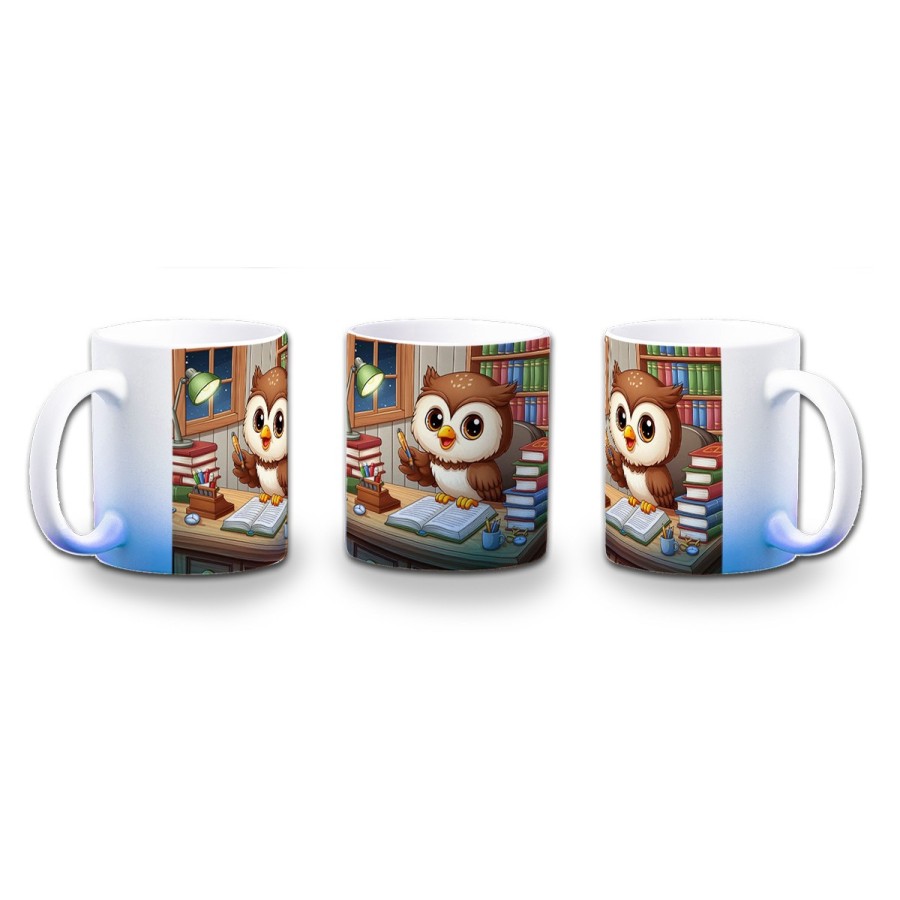 TAZA CON DEGRADADO buho escritor profesion animal libros biblioteca color personalizada