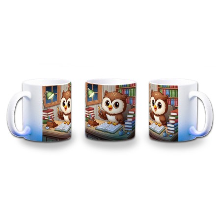 TAZA CON DEGRADADO buho escritor profesion animal libros biblioteca color personalizada