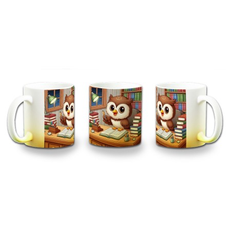 TAZA CON DEGRADADO buho escritor profesion animal libros biblioteca color personalizada