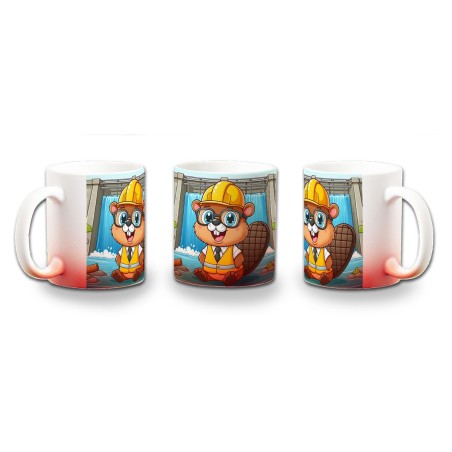 TAZA CON DEGRADADO castor ingeniero profesion animal presa rio agua color personalizada