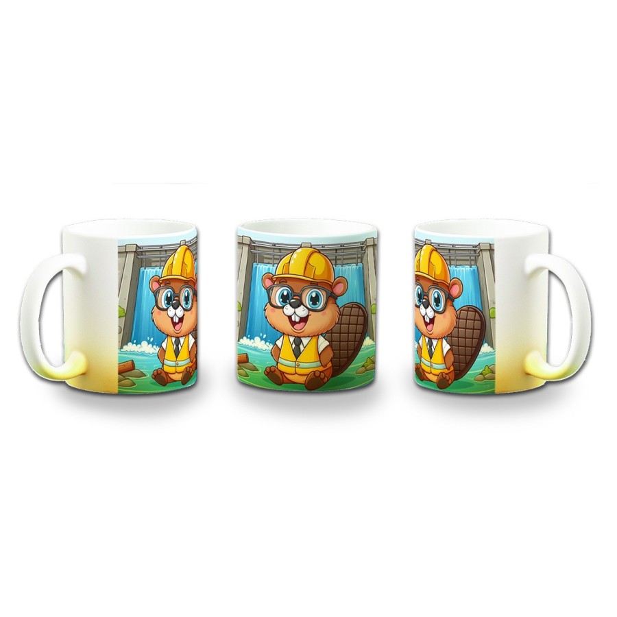 TAZA CON DEGRADADO castor ingeniero profesion animal presa rio agua color personalizada