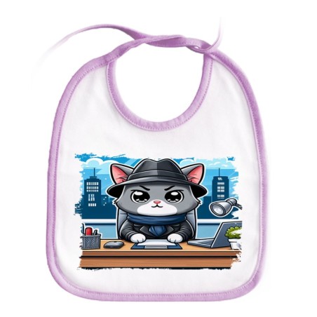 BABERO COLORES gato detective profesion espia mascota animal personalizado bebe