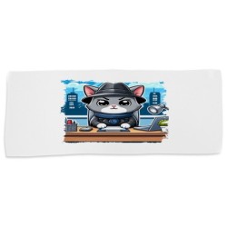 TOALLA GIMNASIO GYM ABSORBENTE gato detective profesion espia mascota animal suave con bolsita