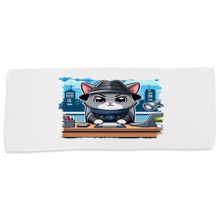 TOALLA GIMNASIO GYM ABSORBENTE gato detective profesion espia mascota animal suave con bolsita