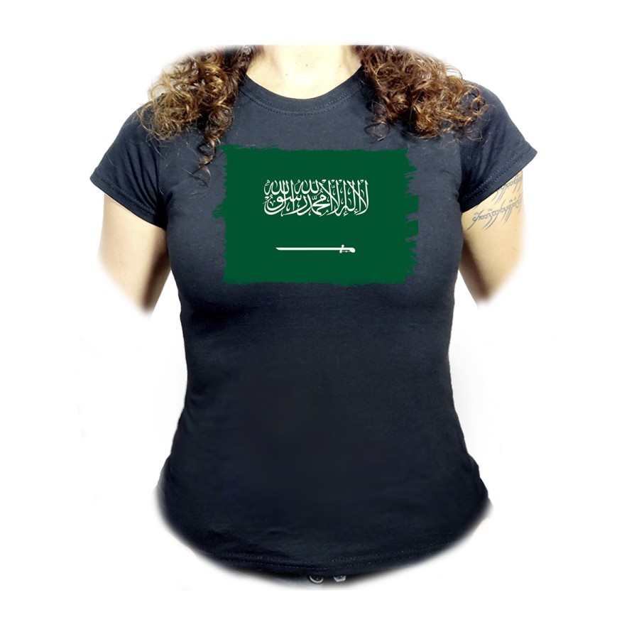 CAMISETA NEGRA MUJER bandera arabia saudí pais gobierno arabe oferta personalizada