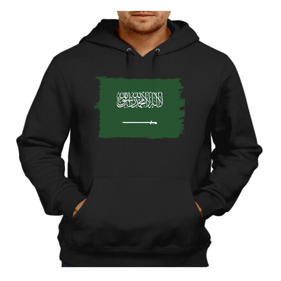 SUDADERA NEGRA CON CAPUCHA bandera arabia saudí pais gobierno arabe adulto poliester algodón personalizada