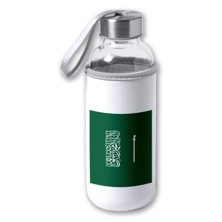 BIDON DE 420 ML CON FUNDA DE NEOPRENO bandera arabia saudí pais gobierno arabe tapon seguridad