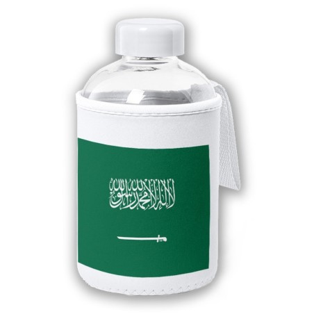 BIDON CRISTAL CON FUNDA SOFT SHELL bandera arabia saudí pais gobierno arabe tapon seguridad botella