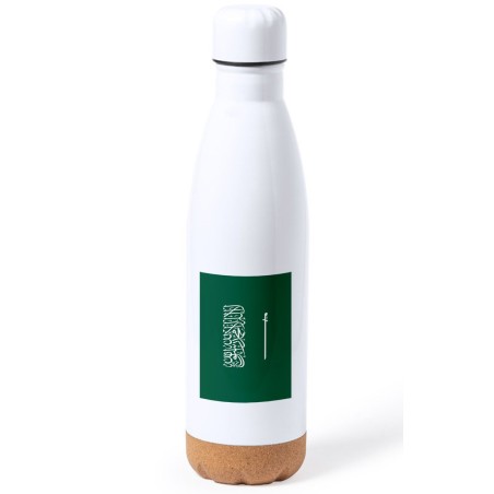 BIDON 750 ML ACERO INOXIDABLE ADORNO DE CORCHO bandera arabia saudí pais gobierno arabe tapon botella