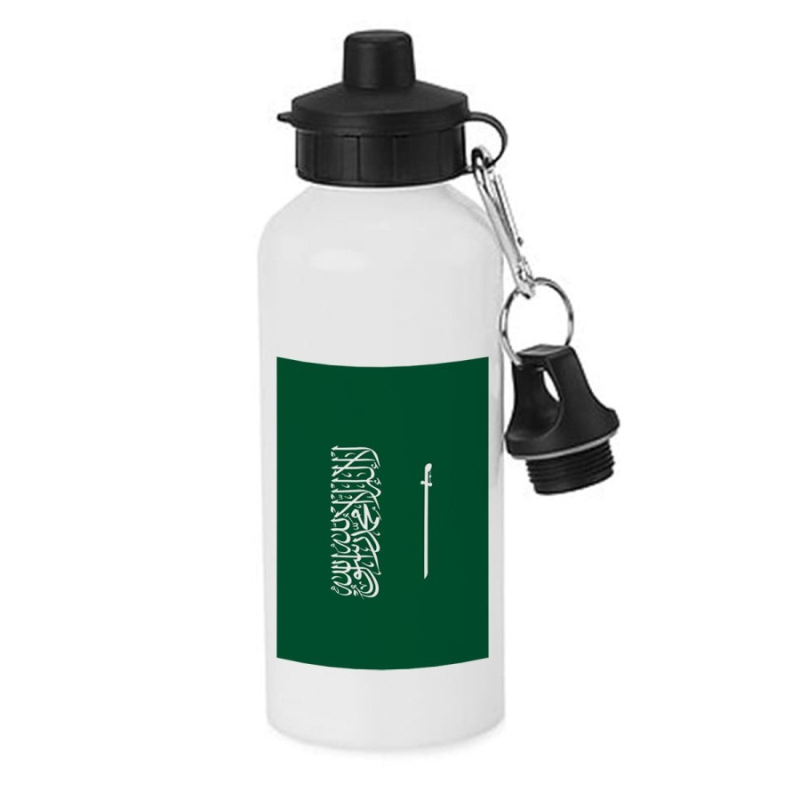 BIDON 600 ML ACERO INOXIDABLE CON CHUPON bandera arabia saudí pais gobierno arabe escolar deporte bicicleta