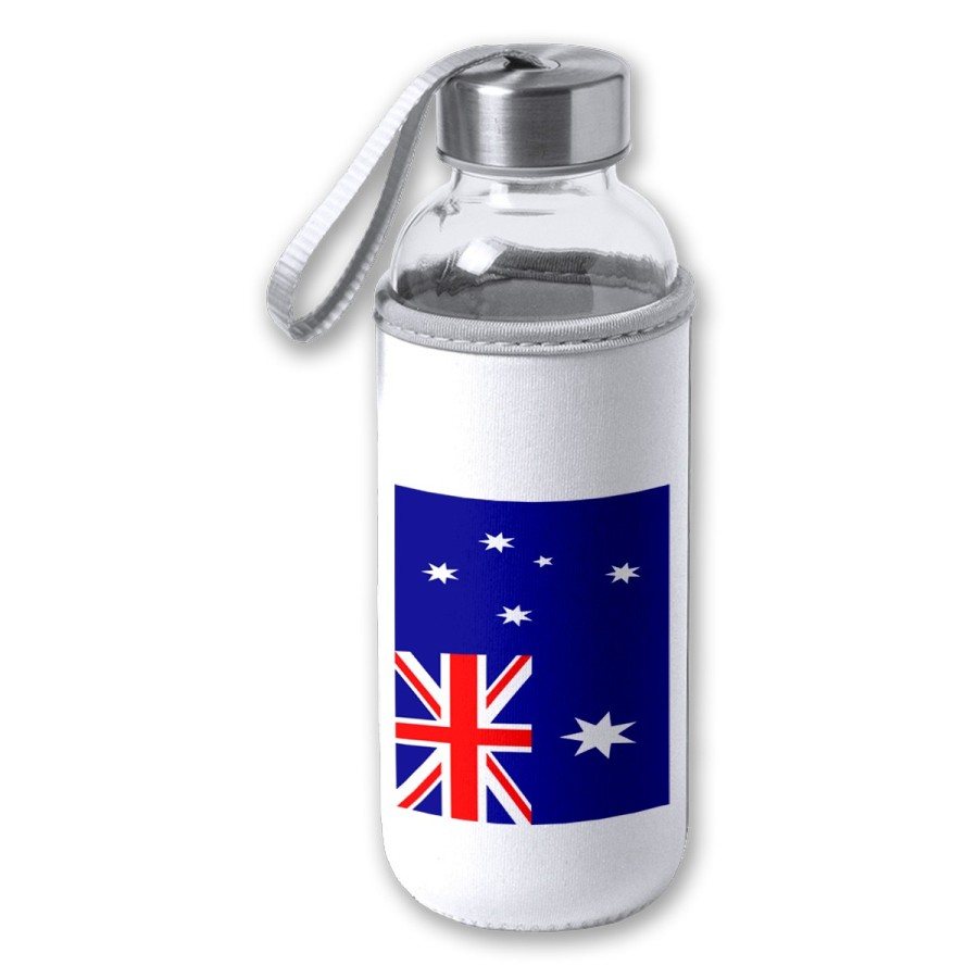 BIDON DE 420 ML CON FUNDA DE NEOPRENO bandera australia pais gobierno australiano tapon seguridad