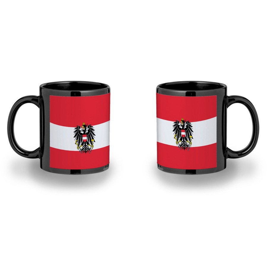 TAZA COMPLETAMENTE NEGRA bandera austria pais gobierno escudo personalizada